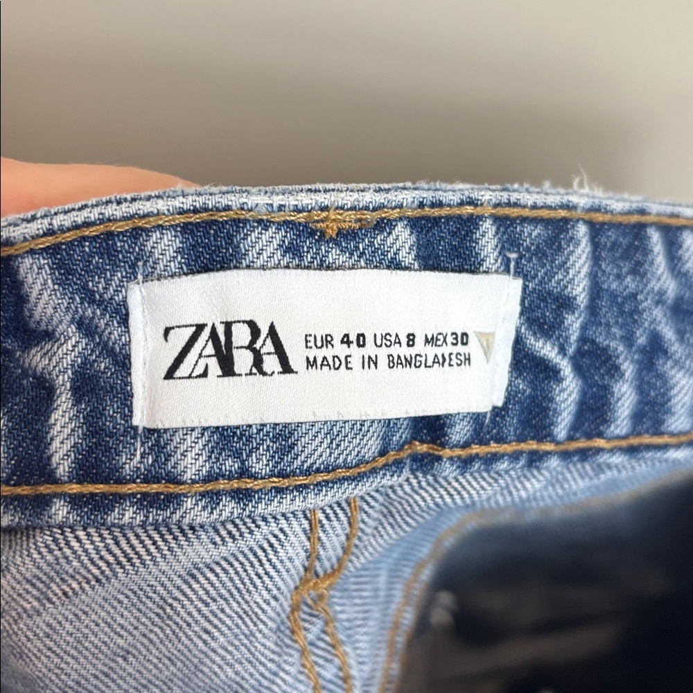 Zara Y2K acid wash Classic Blue Jean High waist Shorts women size 8 - Picture 4 of 5